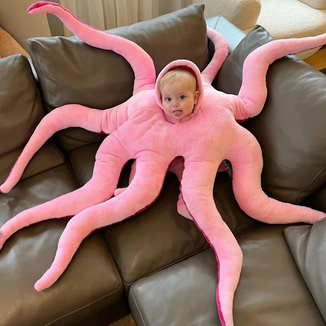 

2022NEW Octopus Cosplay For Newborn Baby Halloween Costumes Pink Cushion Christmas Pillow Romper