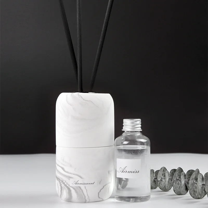 1pcs Creative Reed Diffuser with Aromatherapy Essential Oil, Black Rattan Sticks, Test Tube and Artistic Marbling Ceramic Bottle