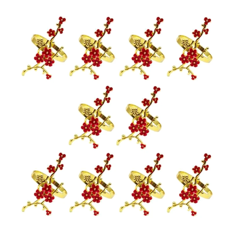 

10 шт. кольцо для салфеток с кристаллами цветка сливы, застежка для салфеток, используется для свадьбы, фотографий, ужина, Рождества, праздничное украшение-золото