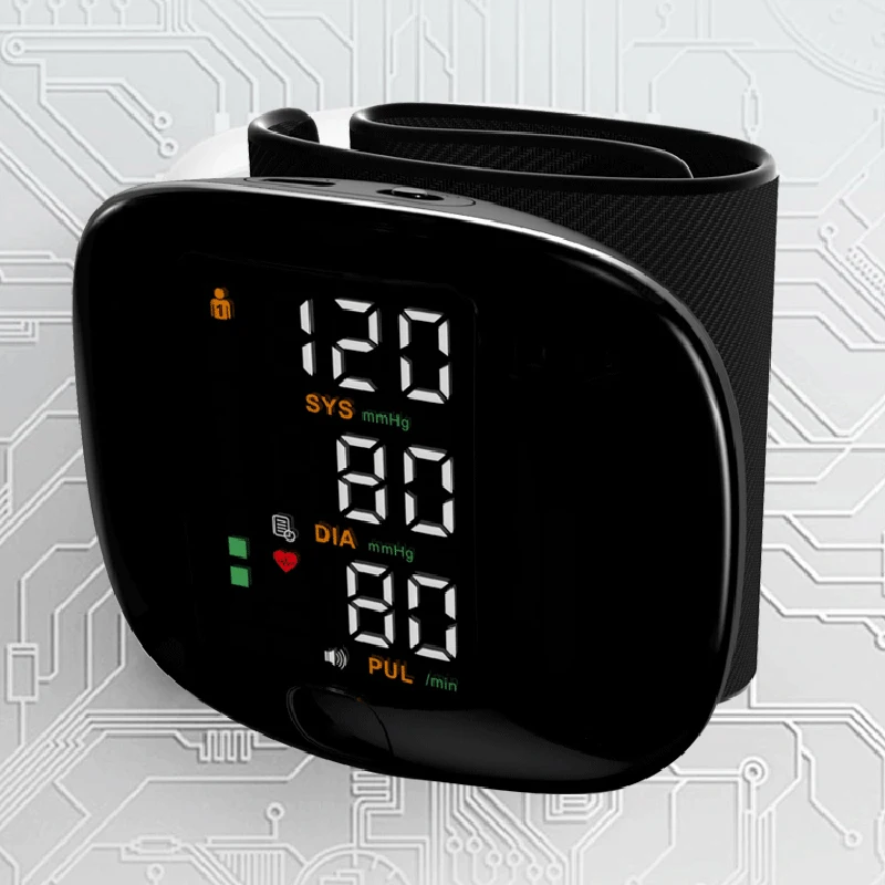 Blood Pressure Monitor Meter Rechargeable Voice Electronic Automatic Digital Heart Rate Wrist with Smart Touch LCD Screen