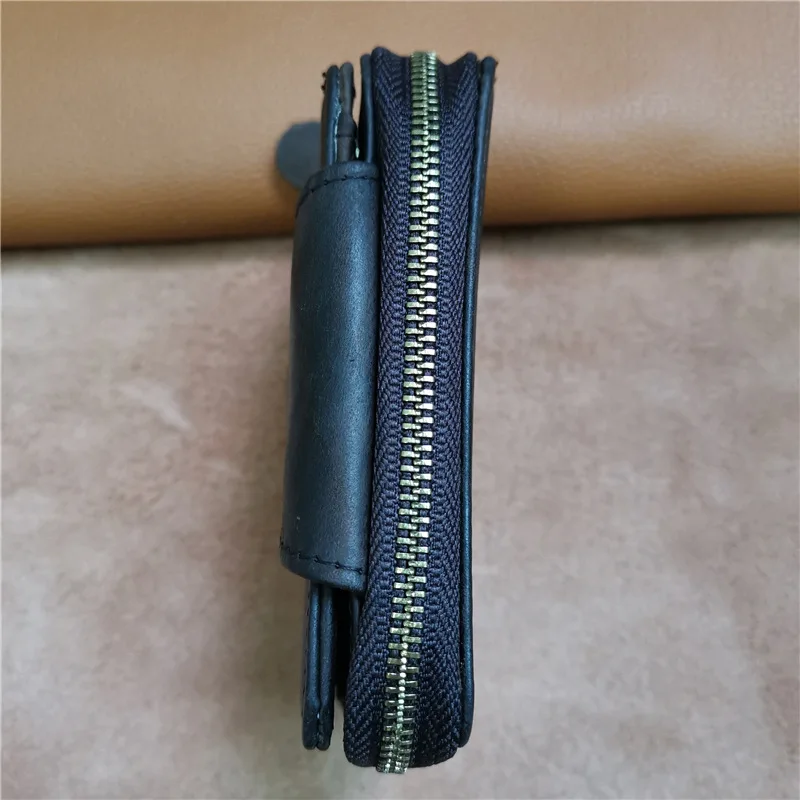 Clearance Genuine Leather Men's Wallets Small Coin Purse Zipper Short Wallet Card Holder Money Bag for Male
