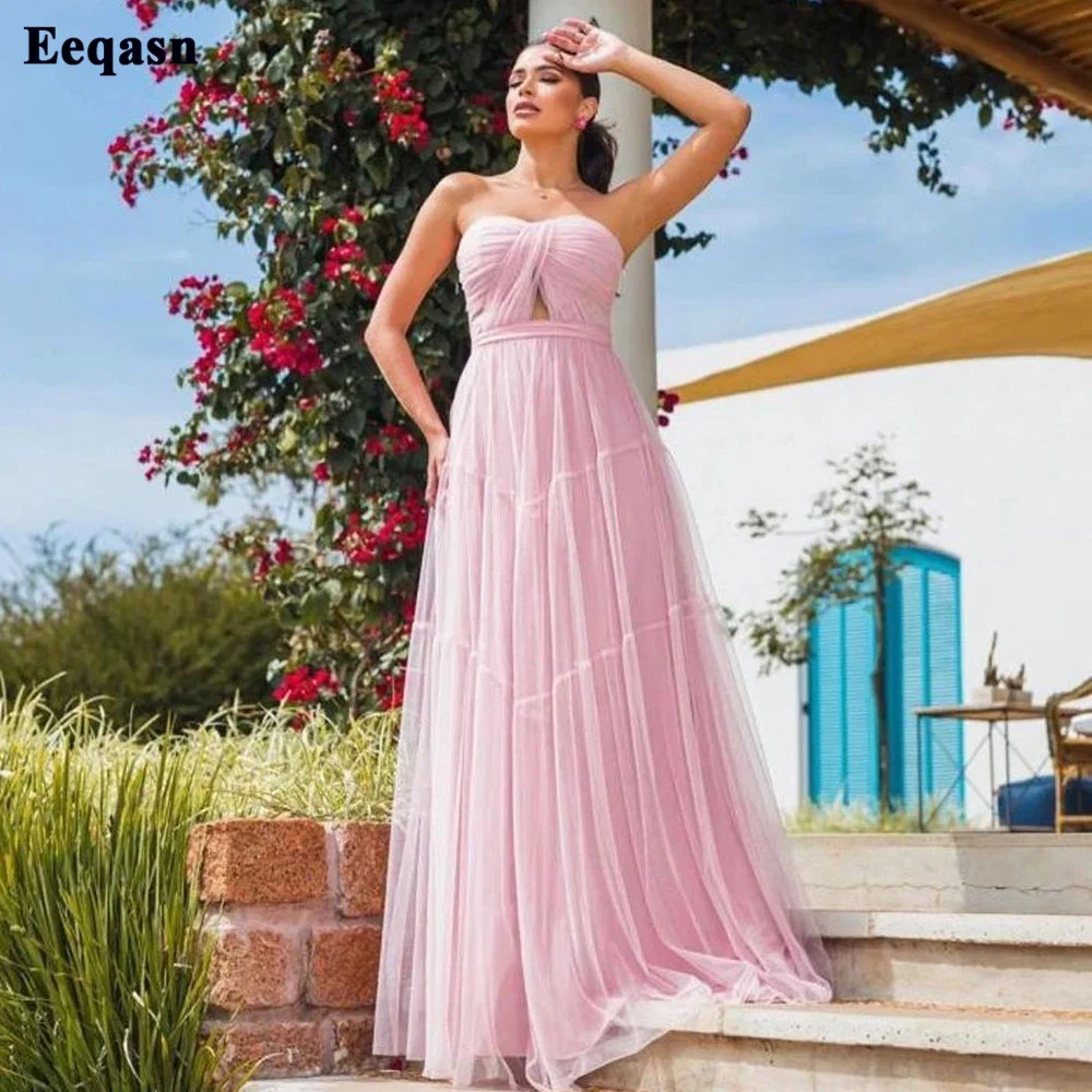 

Eeqasn Pink Sweetheart A Line Prom Party Dresses Formal Evening Dress Pleats Skirt Women Special Event Pageant Bridesmaid Gowns