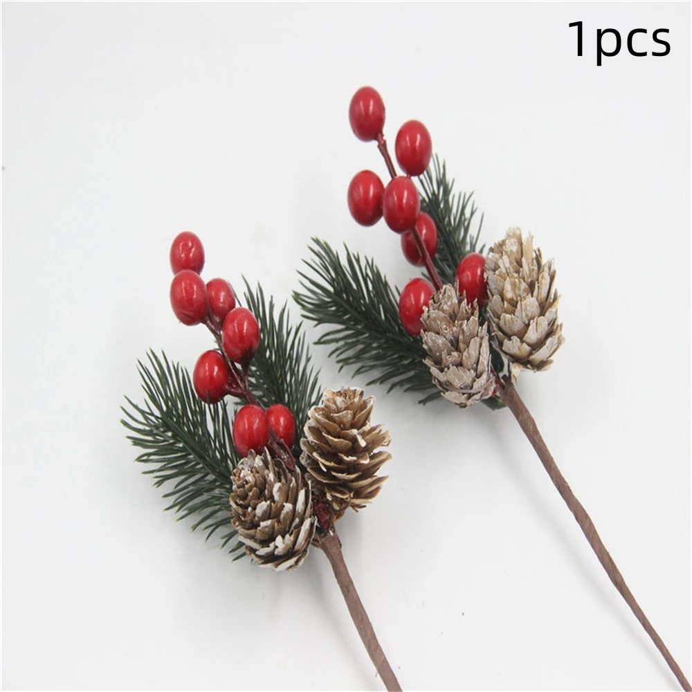 

1pcs Artificial Christmas Berry Tree Pine Branches Xmas Fake Branches Picks 22cm Simulation Red Berry Pine Christmas Supplies
