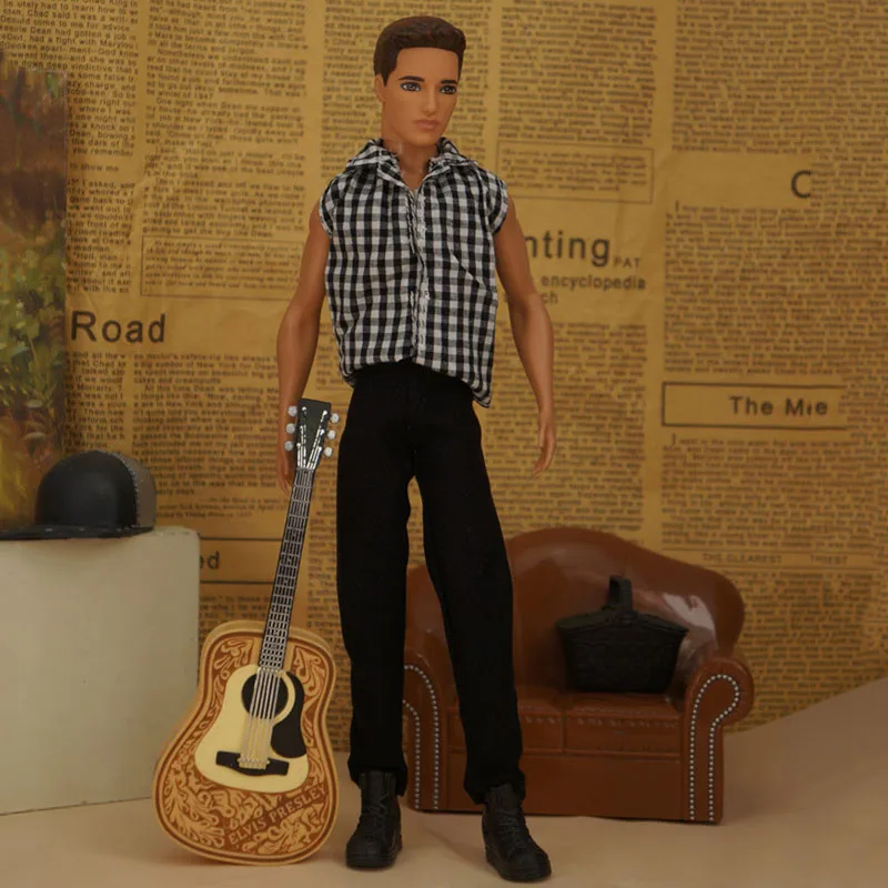 Plaid 1/6 Vestiti Per Bambole Per Ken Boy Doll Outfit Top Camicetta Pantaloni Neri Pantaloni Per Barbie Boyfriend Ken Accessori