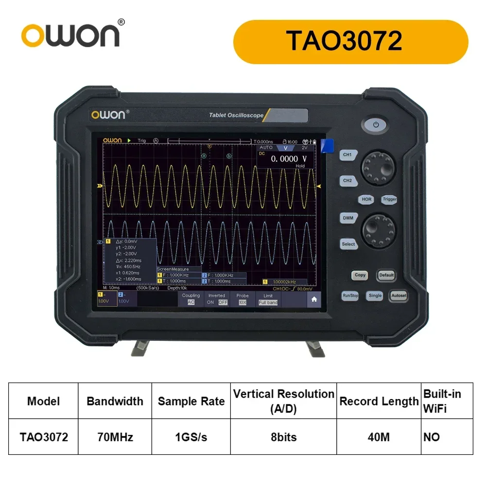 OWON TAO3072 2CH Handheld Digital Oscilloscope With 70MHz Bandwidth And 1GS/s Sample Rate, 40M Recording Length, SCPI And LabVIEW Supported, 4 1/2 - View #7