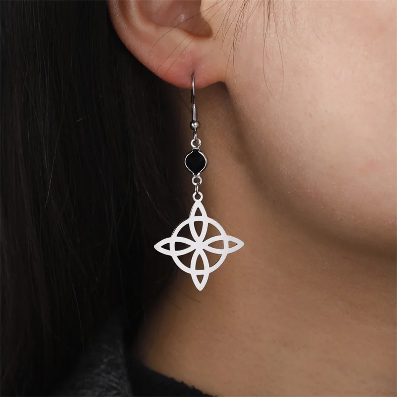Vintage Hexenknoten Kristall Tropfenohrring für Frauen Edelstahl Hexerei Amulett Baumeln Ohrringe Wicca Schutz Schmuck – Detail 15