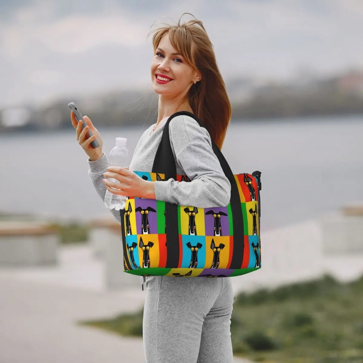 Greyhound Semaphore Tote Bag Women Large Capacity Whippet Sighthound Dog Beach Gym Shoulder Travel Bag