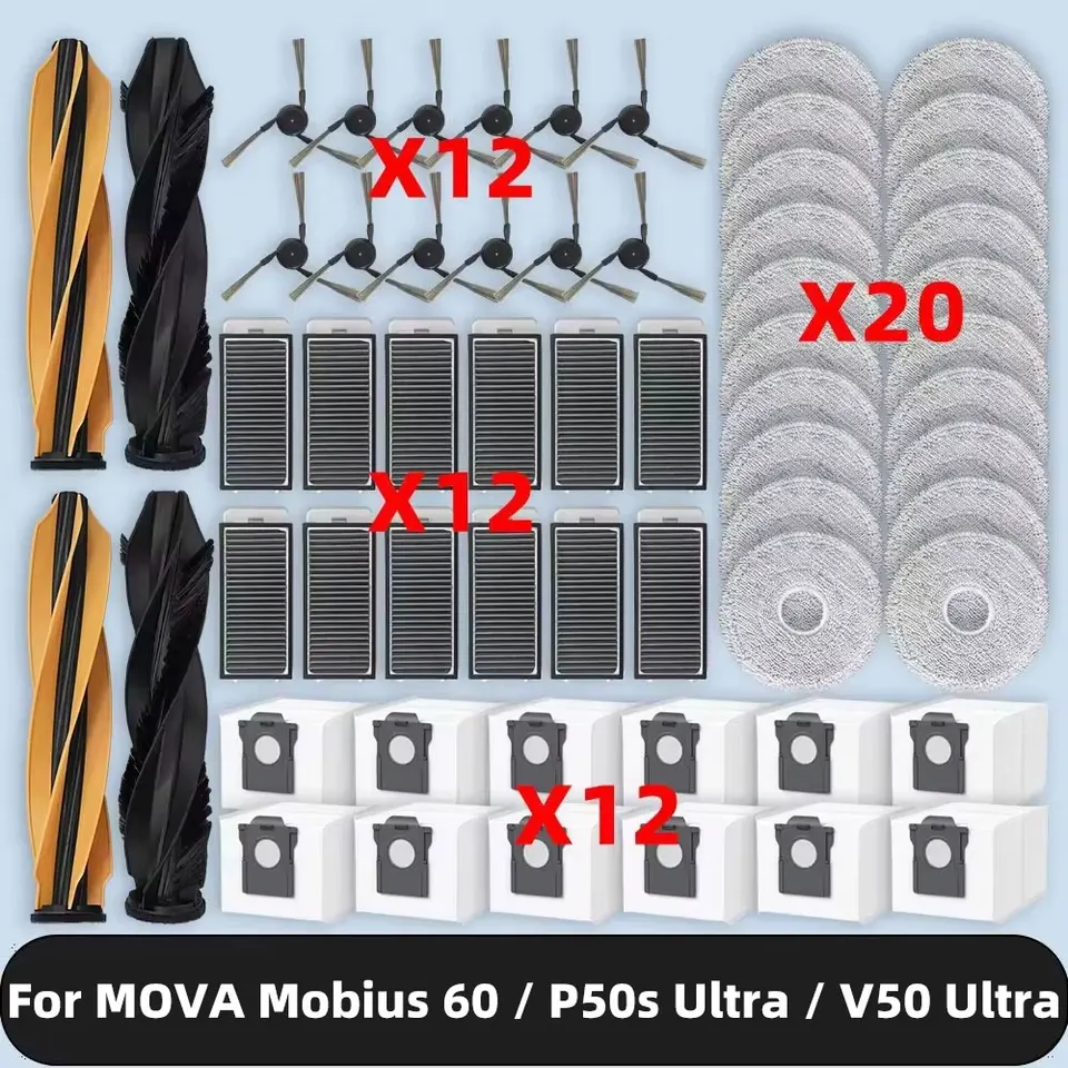 Set 22 Accessori Per Mova V50 Ultra/X50 Pro – Spazzole, Sacchetti 3,2L, Filtri HEPA E Panni