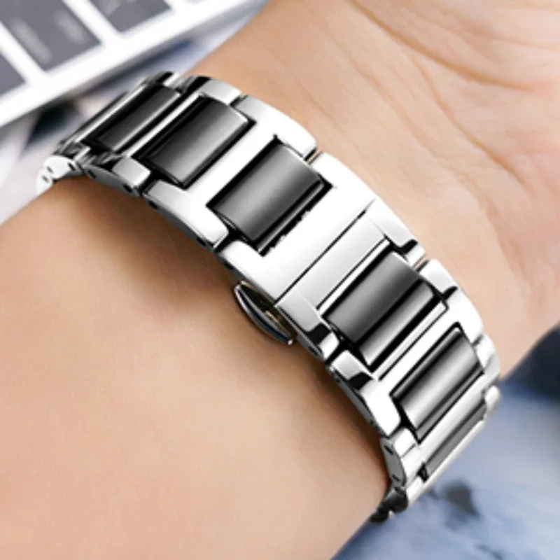Ceramic+Metal Strap For Apple Watch Band Ultra 49mm 9 8 7 45mm 41mm Stainless Steel Bracelet iWatch 6 5 4 SE 44mm 40mm 42mm Belt
