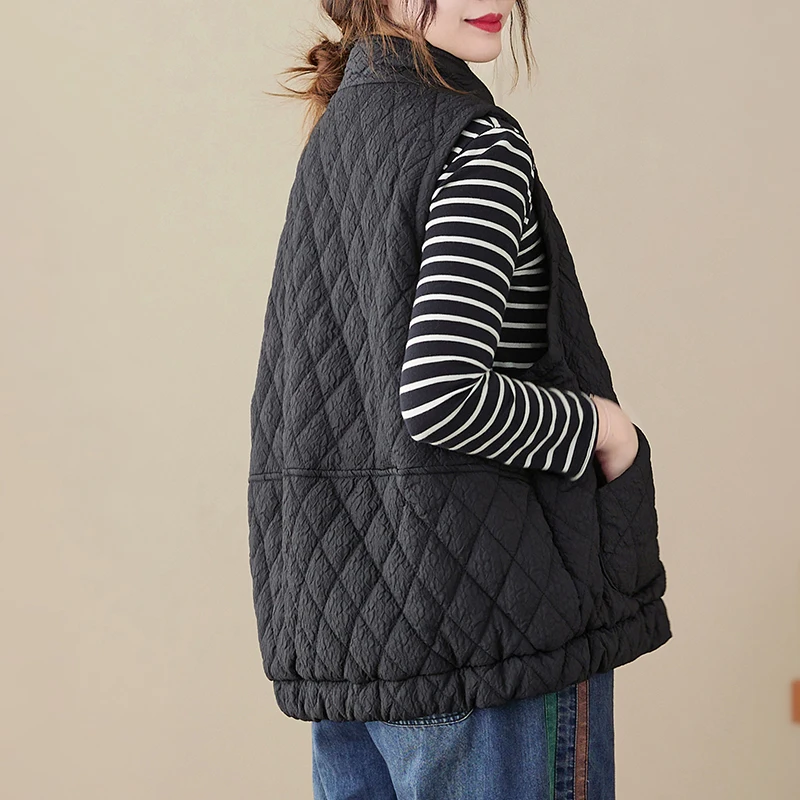 Chaleco de maternidad para mujer, abrigo con bolsillo y cuello levantado, chaqueta sin mangas con botones, color blanco y negro, invierno, 2023