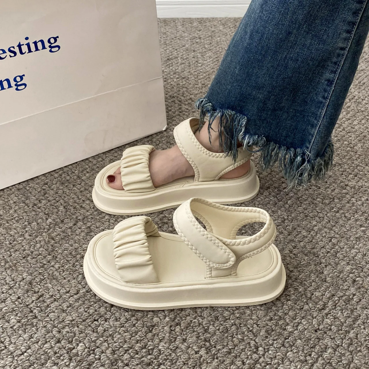 

Open Toe Comfort Shoes for Women Luxury Sandals Suit Female Beige Clogs With Heel 2024 Summer Peep Fashion Black Beach Thick Lo