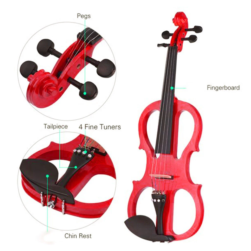 Silent Violin 4/4 Size Electric Solid Wood Ebony Parts Pieoz Transducer Preamp With Cable Case KIT