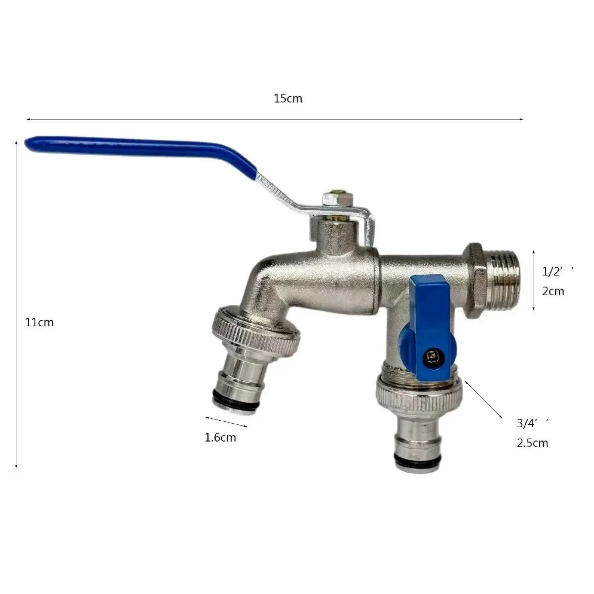 Water Faucet Adapter 1/2" 3/4" Zinc Alloy Faucet Water Splitter Water Connection Adapter Outdoor Switch Garden Irrigation Pipe Connector Faucet