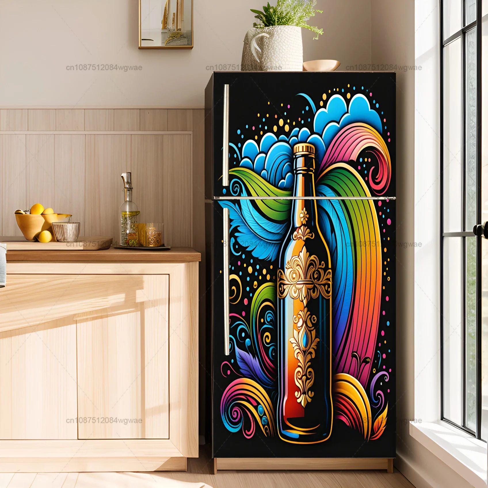 Beer Posters Kitchen Adhesive Fridge Door Cover Wallpaper Sticker Room Decoration Sticker PVC Waterproof and Oil proof