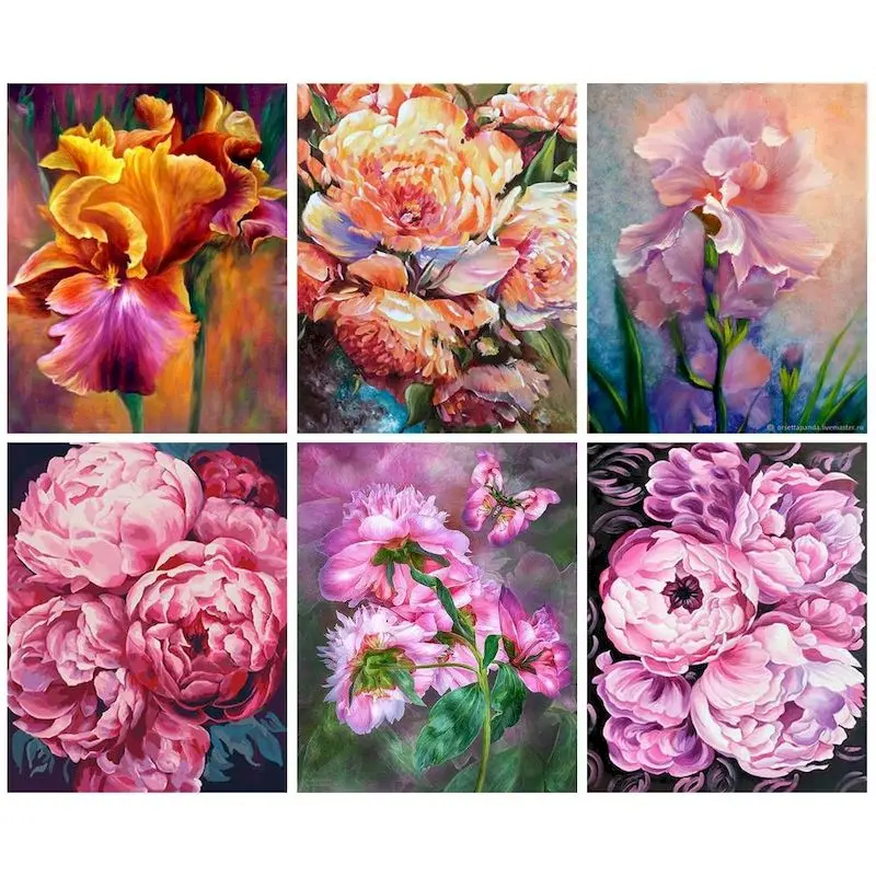 

CHENISTORY Pictures By Numbers Peony Flower Handpainted Kits Drawing Canvas Oil Painting Iris Flowers Home Decoration Diy Gift