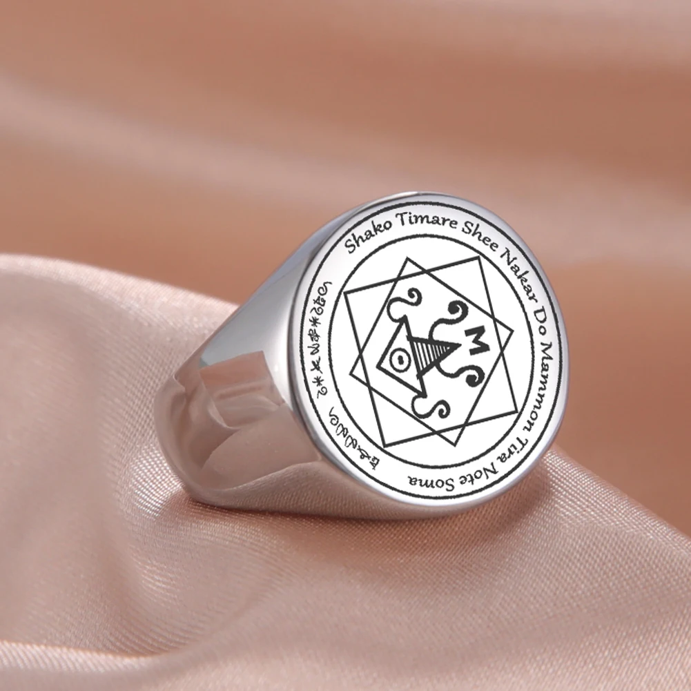 Dawapara Mammon-Siegelring, kraftvoller Schutz, Reichtum, Amulette, magisches Siegel, Edelstahlring, spiritueller Schmuck – Detail 10