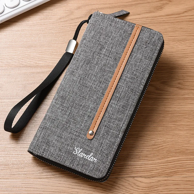 2025 New Men's Long Canvas Handbag Can Hold Mobile Phone, Student Korean Version, Mobile Wallet, Large Capacity Handbag