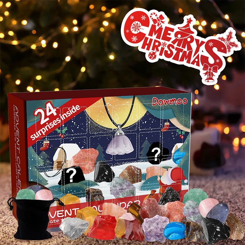 

24 Days Gemstones Christmas Advent Calendar Minerals Box Christmas Countdown Calendar with Rock Collection Toys Kit Kids Gift