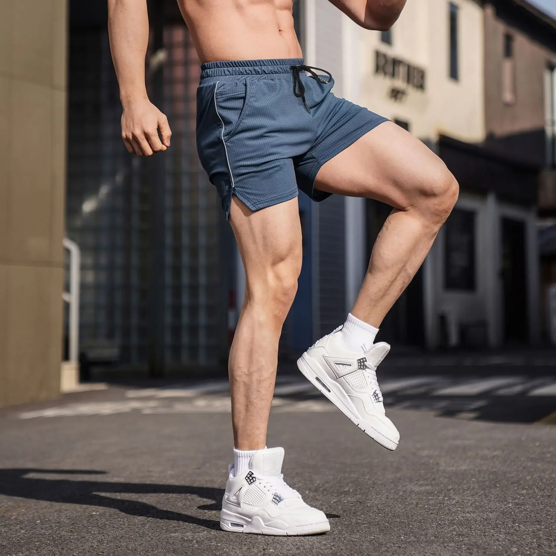 Men's Fitness Sport Shorts Quick Dry Breathable Summer Running Training Mesh Patchwork Color Casual Sports Pants