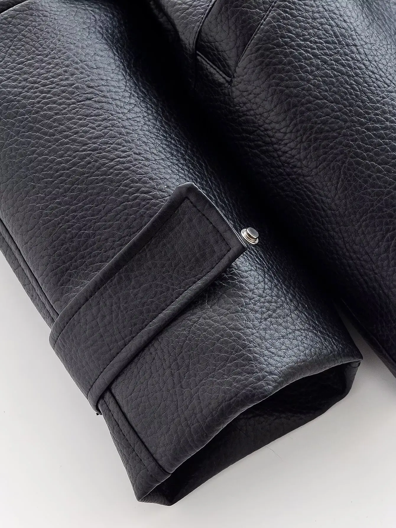 Women's Black Adjustable Waist Leather Jacket Spring Autumn Female Casual High Neck Leather Coats With Pockets Lady Chic Tops