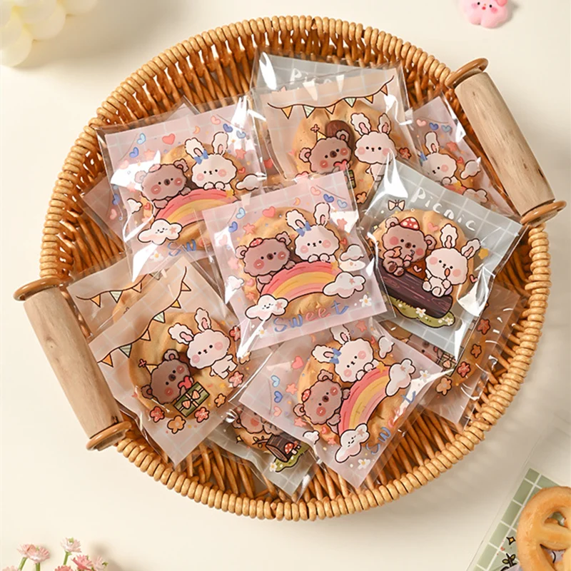 100pcs LBSISI Life 7x7 + 3cm Candy Cookie Bags For Nougat Wedding Self Adhesive Bag jewelry Gift Poly Small Plastic Soap Package plastic candy bags