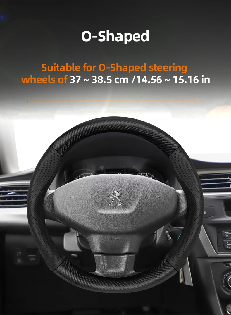 Passend für Peugeot, atmungsaktives Leder, matte Kohlefaser-Textur, Lenkradbezug, geeignet für 206–208 3008 308 207 307 2008 508 5008 407 107 Partner Rifter Tepee 106 306 Boxer Expert 205 Rcz – Detail 5