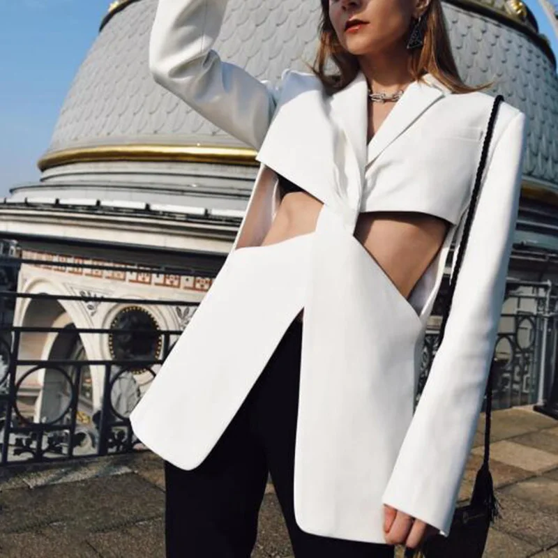 

Autumn Women Suits Blazer 1 Pcs Jacket Designer Casual Cotton Sexy Hollow One Button High Quality Coat