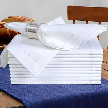 Ensemble de 6 serviettes de table en tissu de coton, coins à onglets blancs cousus, parfaits pour les fêtes de mariage et les décorations de table 1