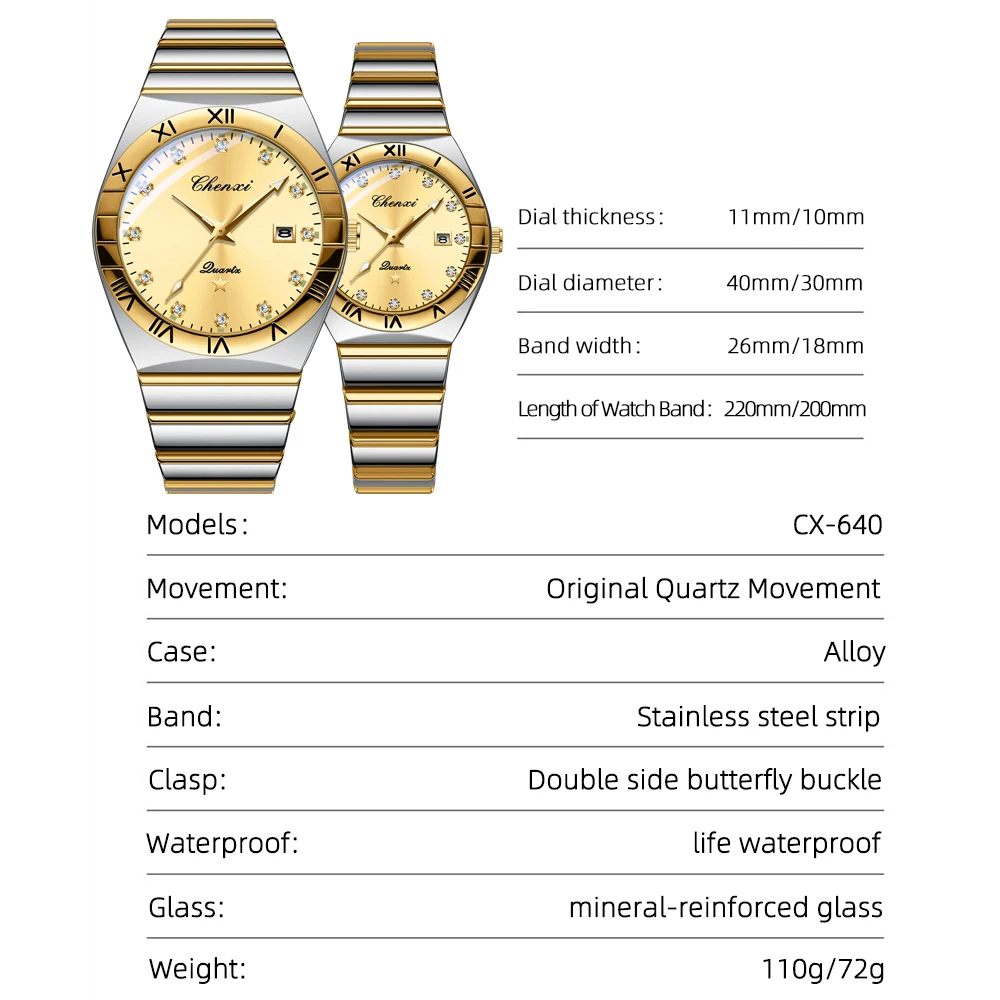 ساعة رجالي موضة فاخرة مقاوم للماء زوجين عشاق كوارت...