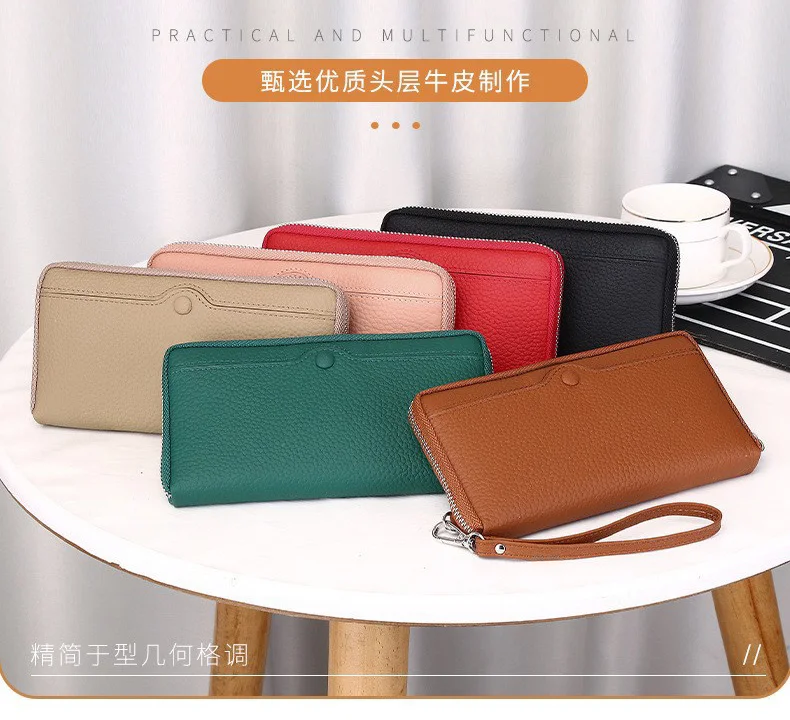 2025 neue Echtes Leder Geldbörse Echtes Kuh Leder Brieftasche Frauen Lange Karte Halter Rindsleder Clutch Tasche Mit Armband – Detail 1