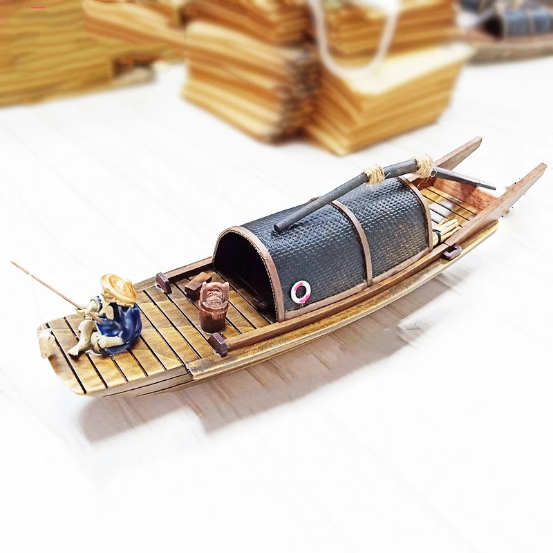 Bateau Décoratif En Bois Flotté, Teinte écru Et Bleu, 37x23 Cm, Fait Main