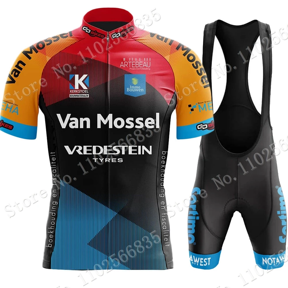 2023 Van Mossel Heist Cycling Team Jersey Set Manica Corta Belgio Abbigliamento Mens Road Bike Camicie Suit Bicycle Bib Shorts Mtb