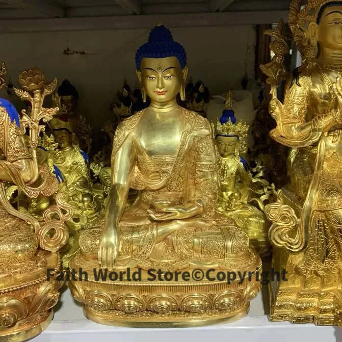 

31CM large High grade gold gilding Tibet Guru Sakyamuni Buddha brass statue HOME family effective protection