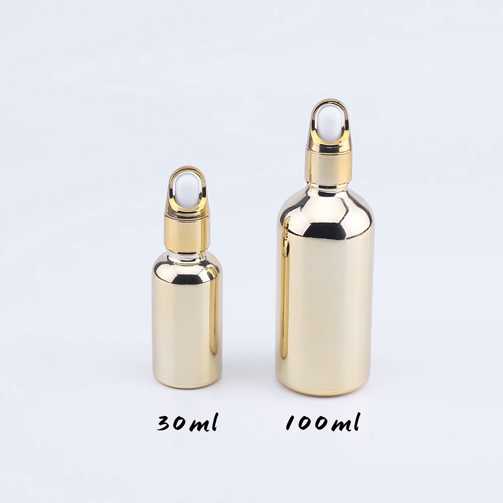 

30ML 100ML Gold Glass Dropper Bottles Empty Essential Oil Bottles Jars Vials With Pipettes Perfume Bottles 3pcs