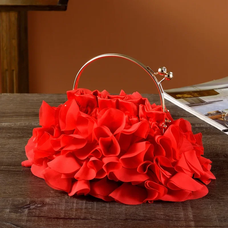 Fashion Elegant Flower Metal Handle Handbag Wedding Party Prom Clutches Chain Shoulder Bags For Women Bridal Evening Bags Purses