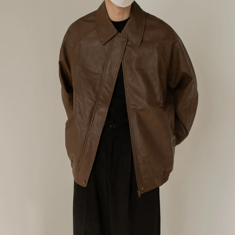 

Korean Men's Leather Jackets Spring And Autumn Casual Motorcycle PU Jacket Biker Leather Coats Loose Windproof Tops Outwear