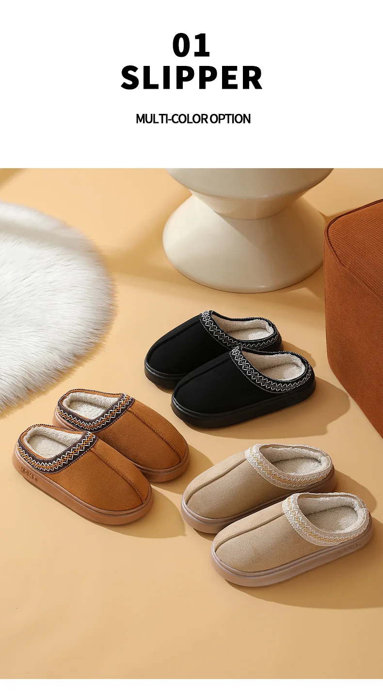 Women's Platform Plush Slippers Warm Winter Indoor Comfort Slides_voghion.com
