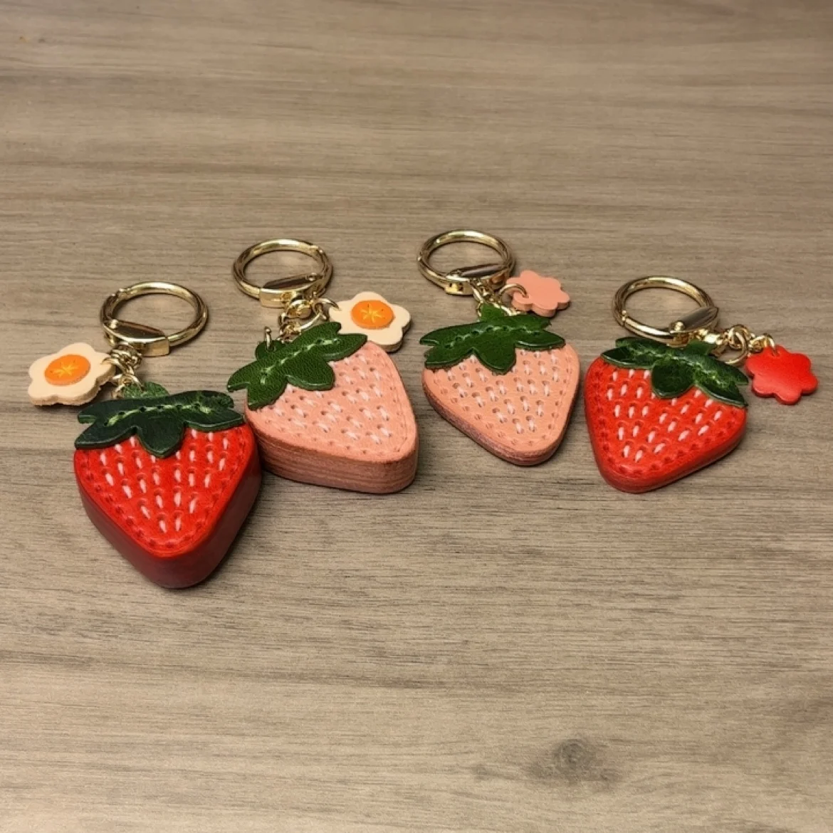 Genuine Leather Strawberry Keychain and Bag Charm