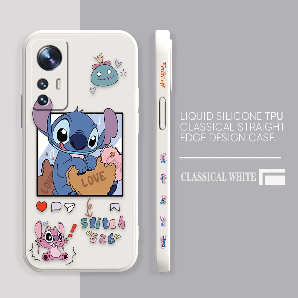 thumbnail image 1 of Case For Xiaomi 13 12 12S 11 11T 10 10S 9 9SE 8SE Pro Ultra Lite Colour Simple Liquid Silicone Case Cartoon Lilo & Stitch Angel, 1 of 5