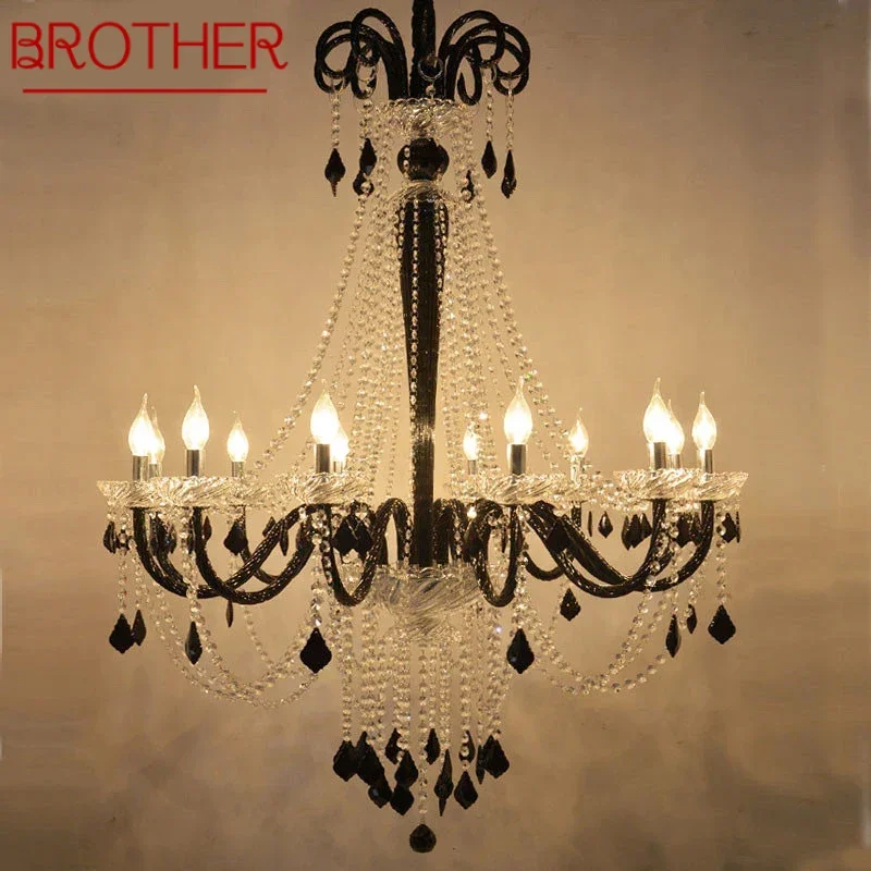 

BROTHER European Crystal Pendent Lamp Black Candle Lamp Living Room Restaurant Villa Staircase Duplex Building Chandelier