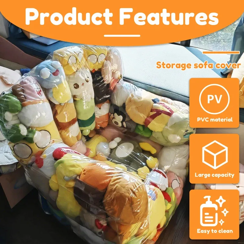1PC Transparent Sofa Storage Chair Cover, Large Capacity Storage Bag, Can Store Plush Dolls, Tatami Transparent Sofa Cover