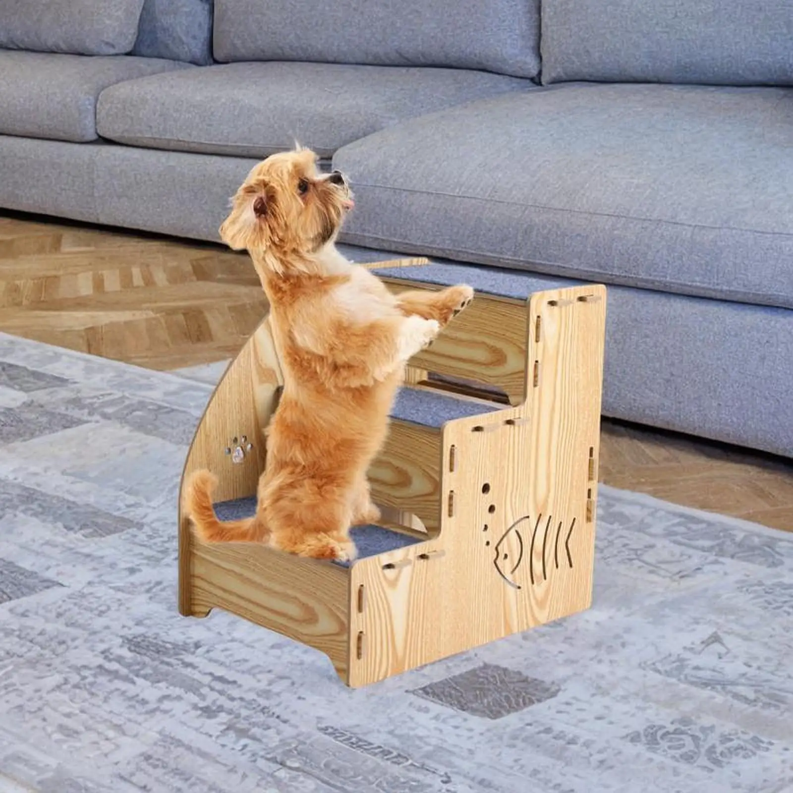 Wood Dog Stair Ladder 3 Steps Nonslip Supplies Dog Climbing Ladder Cat Stairs Pet Stairs Steps for Older Cats Indoor Car Bed