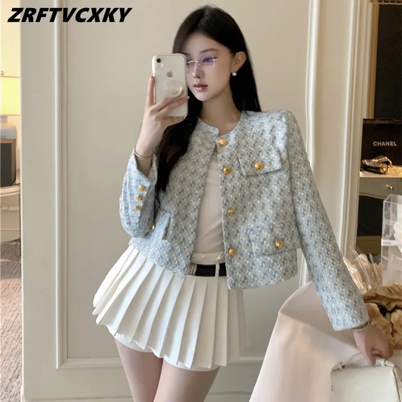 

Autumn Winter Clothes High Quality Tweed Jacket Women O-Collar Coats Vintage Casual Outwear Tops Chaquetas Mujer Femme