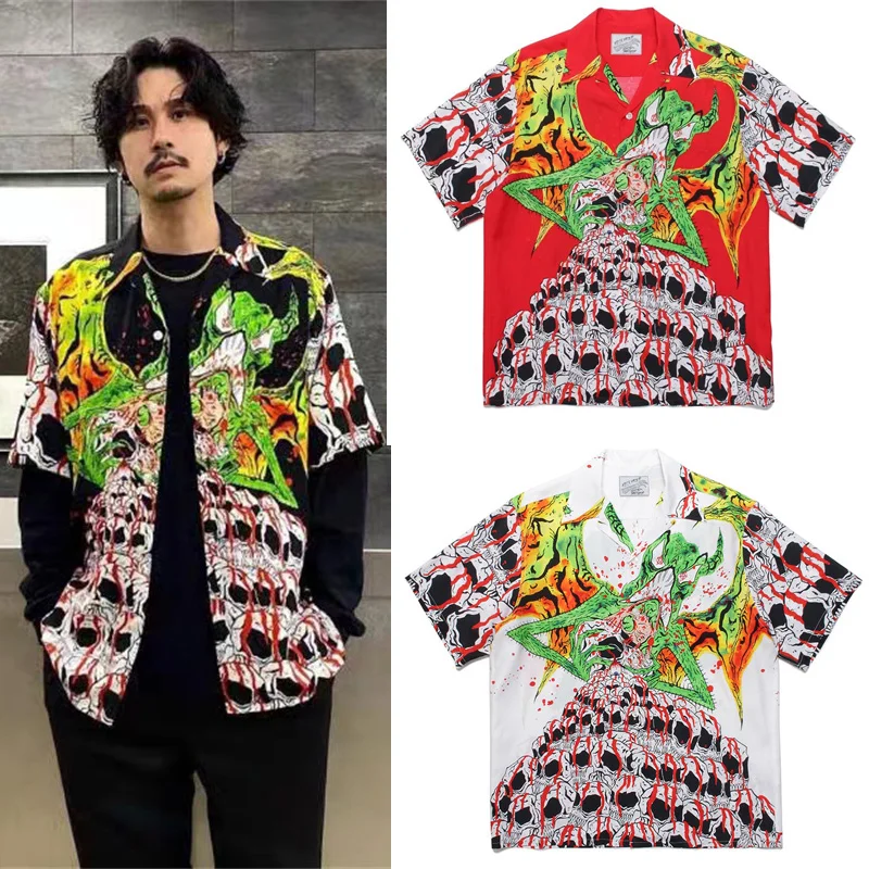 

Abstract Graffiti Pattern Men Woman WACKO MARIA Autumn Summer Short Sleeve Shirt Fashion Hip Hop