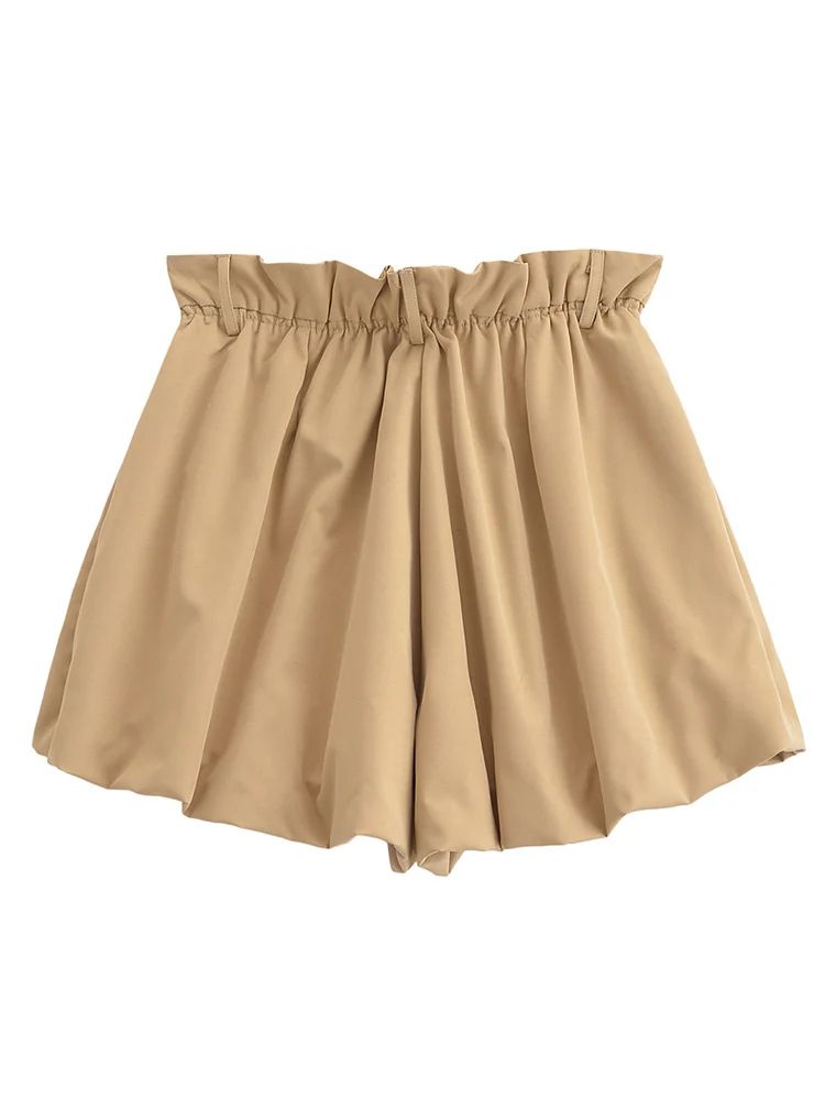 TFMLN Sweet Flower Bud Shorts For Women High Waist Fluffy Shorts Ladies Solid Color Casual Spring and Summer New Fashion