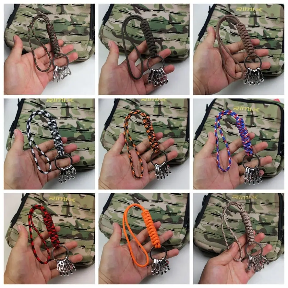 

7core Weaved Parachute Cord Multifunctional EDC Anti Loss Key Handle Rope With 5pcs Buckle 20cm Umbrella Rope Keychain Backpack