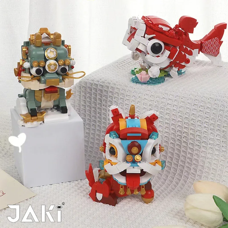 

JAKI Chinese Ancient Beast Series Building Blocks Kylin Awaken Lion Koi Fish Creative Bricks Educational Toys for Kids Ages 3+