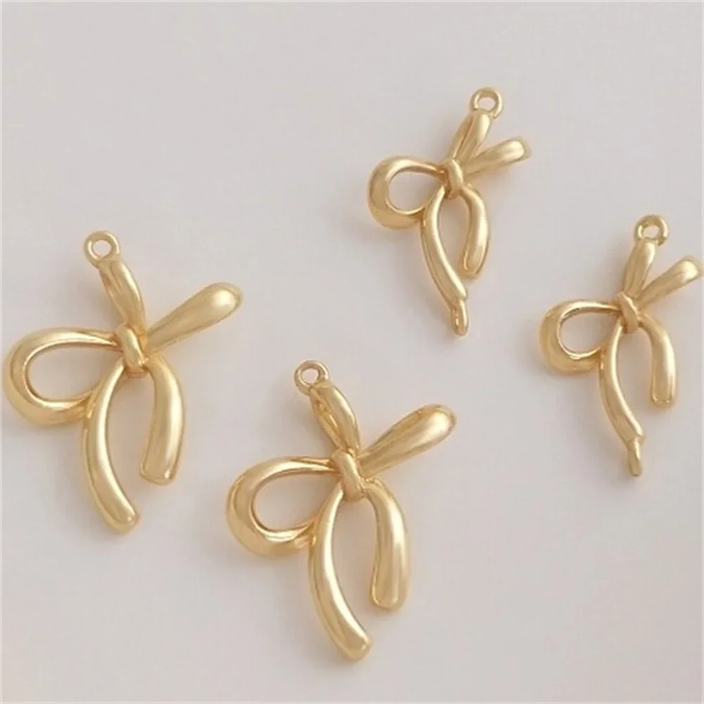 

14K Gold Wrapped Three-dimensional Line Bow Pendant Bow Tie Double Hanging Accessories DIY Bracelets Earrings Accessories K213