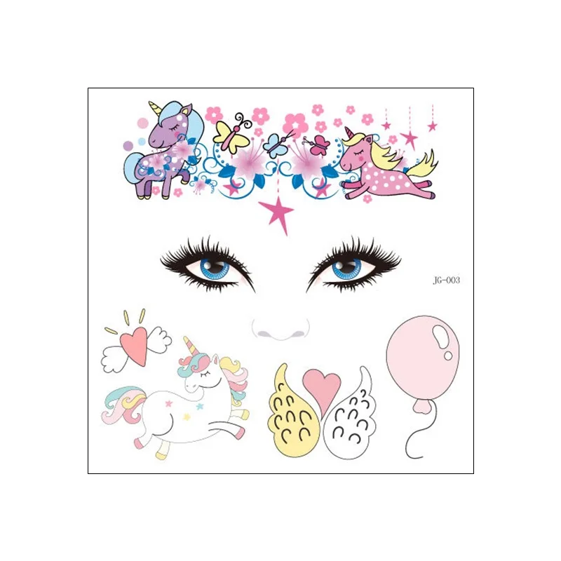 Tattoo Sticker Temporary Tattoos Makeup Stickers Festival Kids Cartoon Animal Style Face Tattoo Temporary Waterproof Body Art Sticker Disposable Makeup Flower Butterfly Unicorn