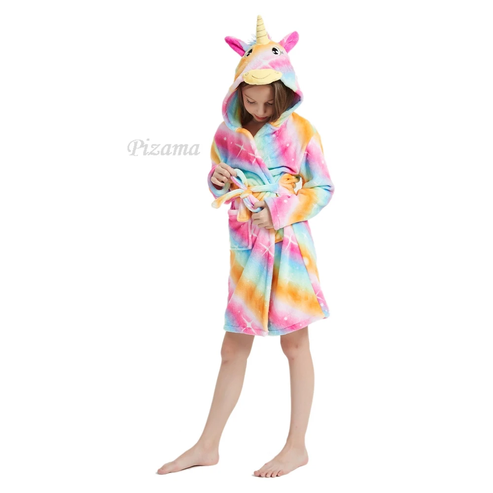 Winter Warm Flannel Kids Clothes Children's Unicorn Kigurumi Bathrobe Night Wear for Girls Hooded Sleepwear Nightgowns